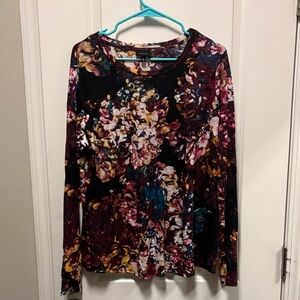 Who What Wear Long Sleeve Floral Crewneck Top - Black Multi
